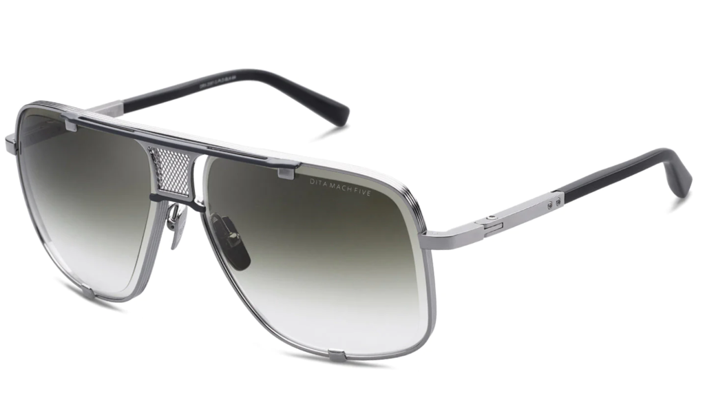A close up shot of DITA Mach-Five Matte sunglasses in Black Palladium - Black Iron (DRX-2087-G-PLD-BLK-64).