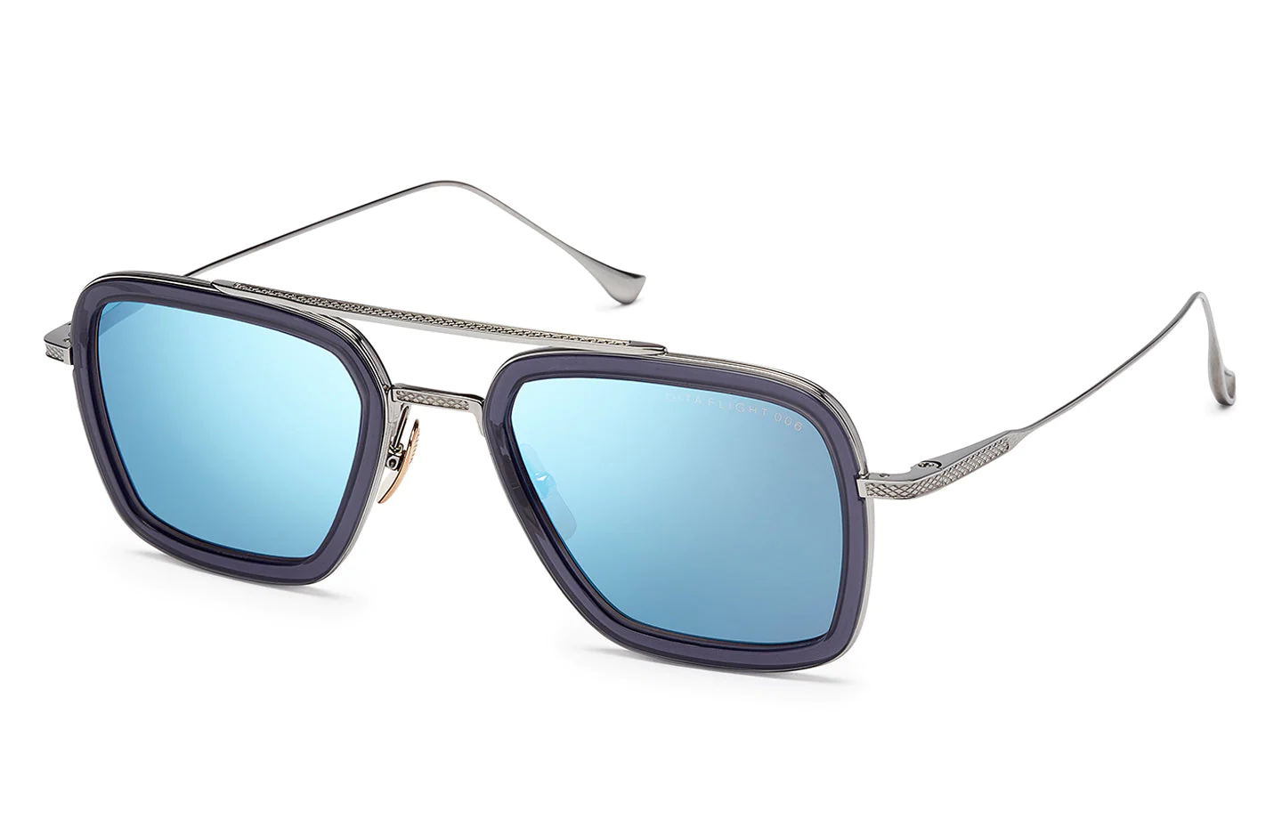 A close up shot of DITA FLIGHT.006 7806 sunglasses in Smoke Grey Crystal - Black Palladium (7806-A-SMK-PLD-52-Z)