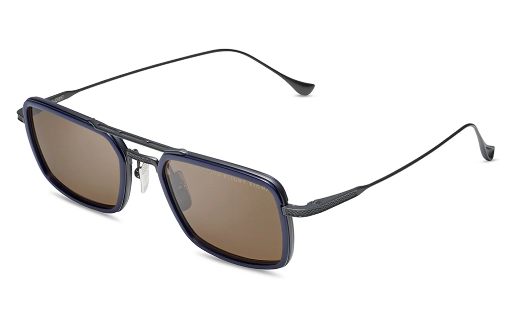 A close up shot of DITA FLIGHT.008 DTS134-53 sunglasses in Navy/Black Iron (DTS134-53-03-Z).

