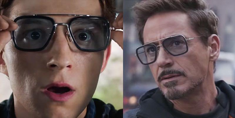 Tom Holland as Peter Parker Spiderman and Robert Downey Jr as Tony Stark Iron Man wearing DITA sunglasses