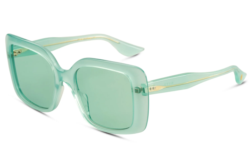 A close up shot of DITA ADABRAH DTS716-A sunglasses in Green Beach Glass (lens is Mint) DTS716-A-03.