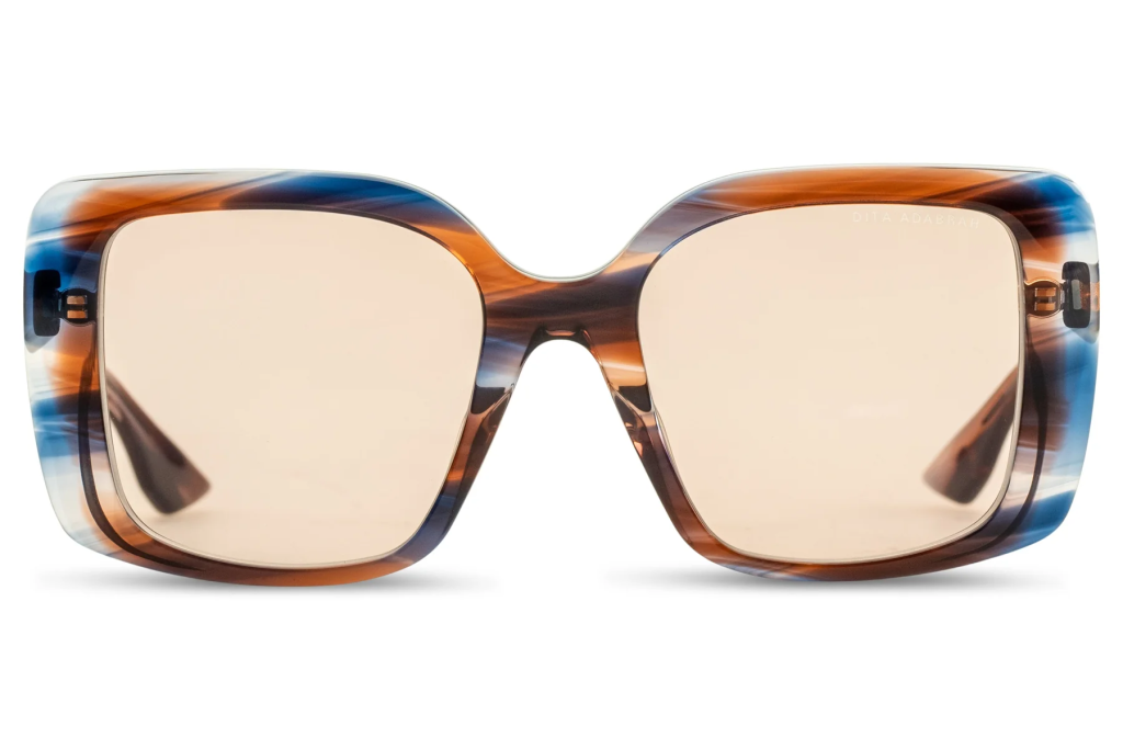 A close up shot of DITA ADABRAH DTS716-A sunglasses in San Ono Swirl (lens is Rohtan) DTS716-A-02.