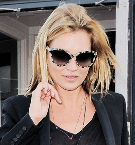 Kate Moss wearing Stella McCartney Rounded Cat Eye Sunglasses in Spotty Tortoise